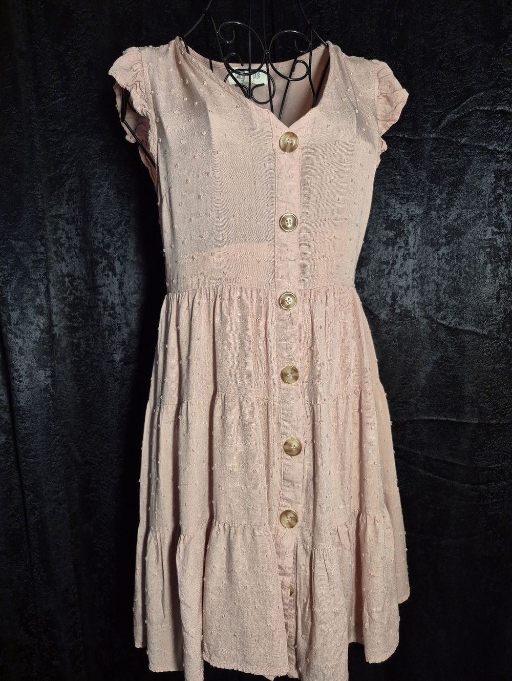 Light Blush Button-Front Textured Tiered Dress